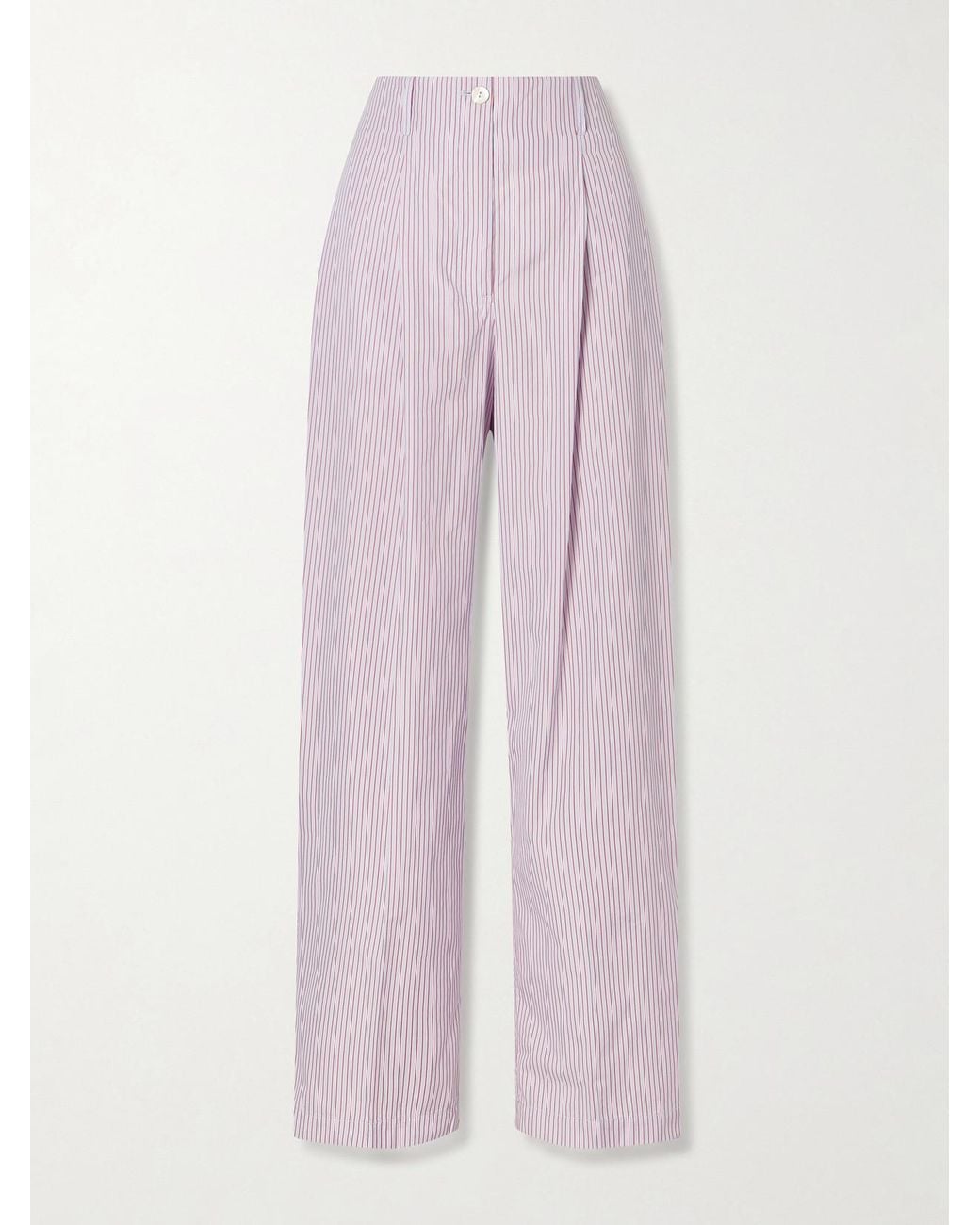 RÙADH Pink Dean Pleated Striped Organic Cotton-Poplin Wide-Leg Pants