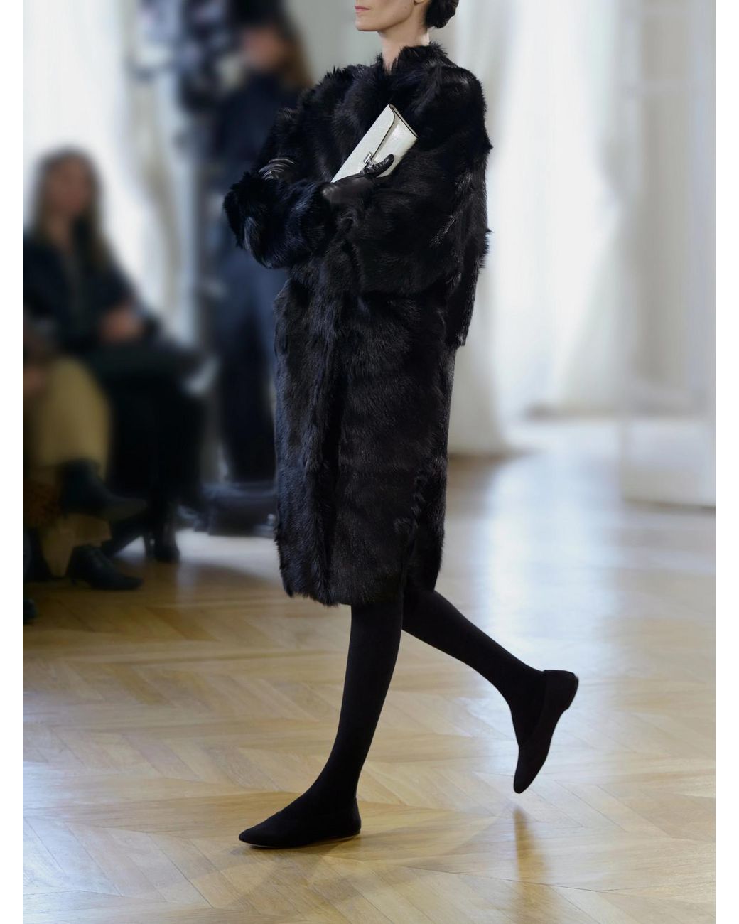 Totême Black Collarless Shearling Coat