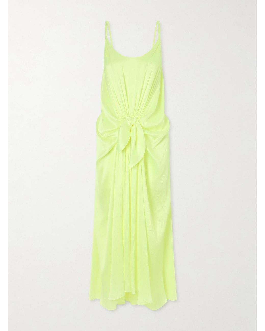J.W. Anderson Yellow Tie-Detailed Crinkled-Silk Maxi Dress