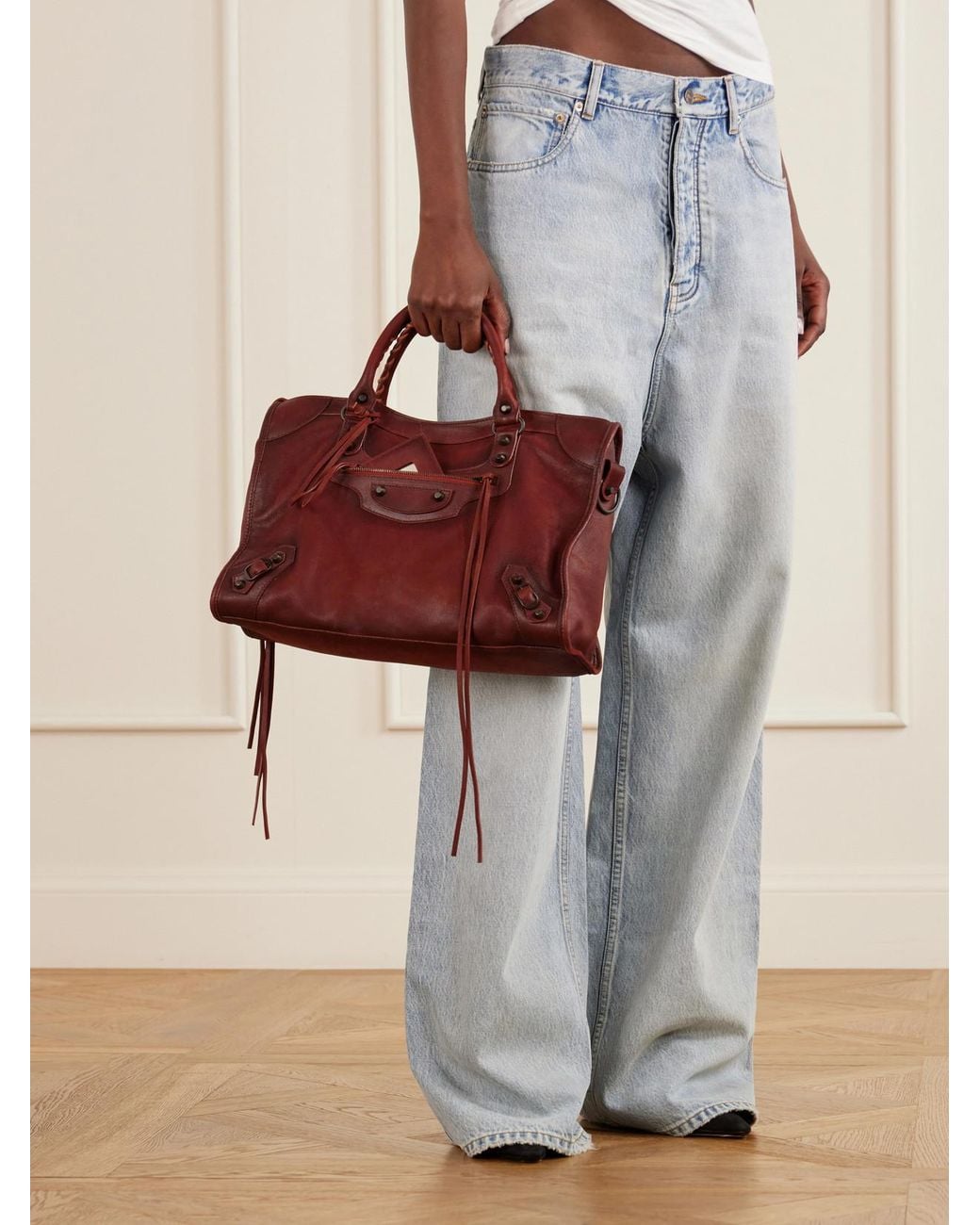 Balenciaga Red Le City Medium Leather Shoulder Bag