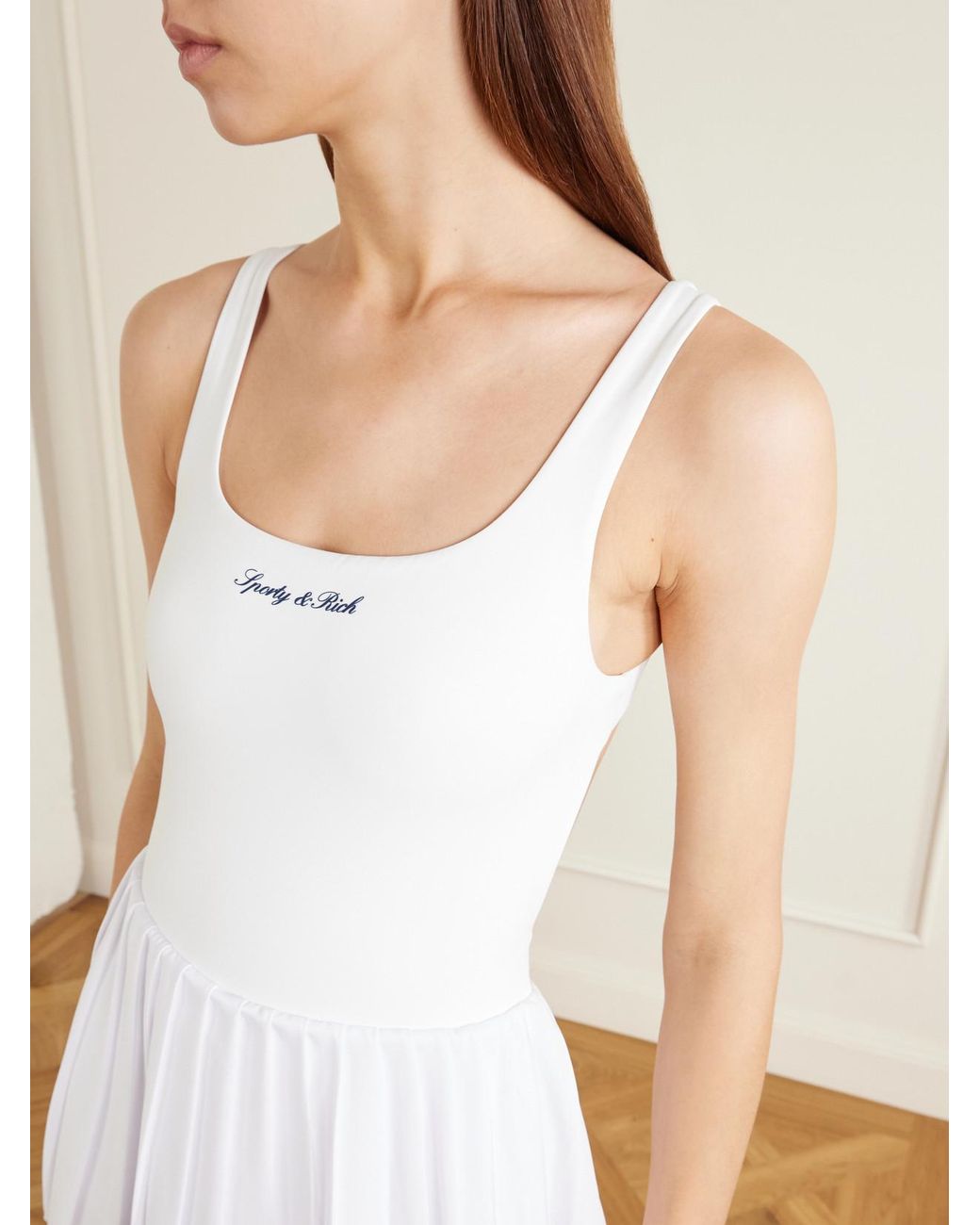Sporty & Rich White Open-Back Pleated Stretch-Jersey Tennis Dress