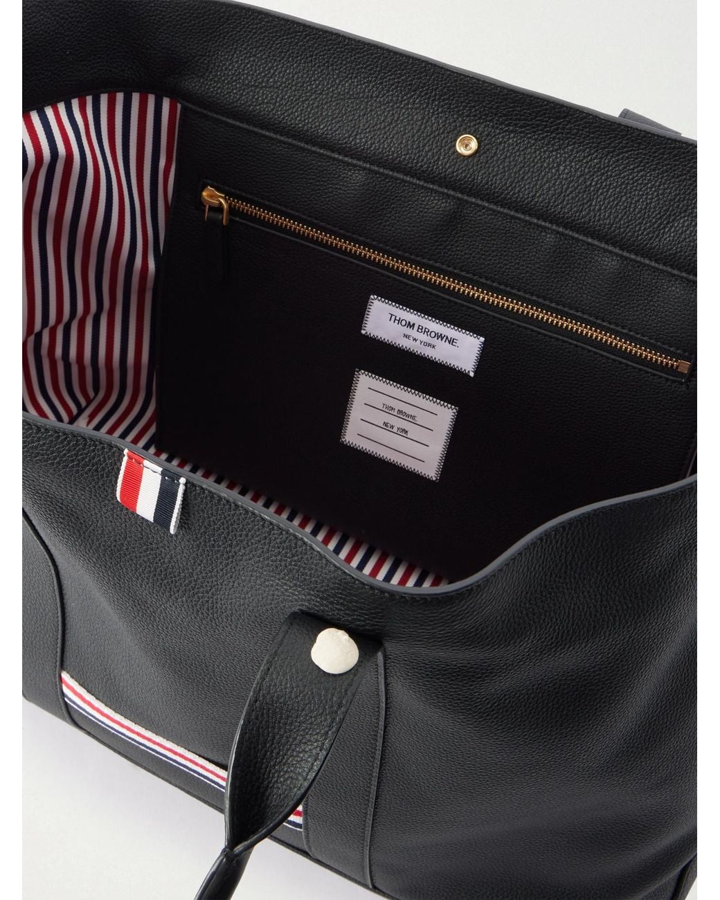 Thom Browne Black Tool Striped Grosgrain-Trimmed Full-Grain Leather Tote