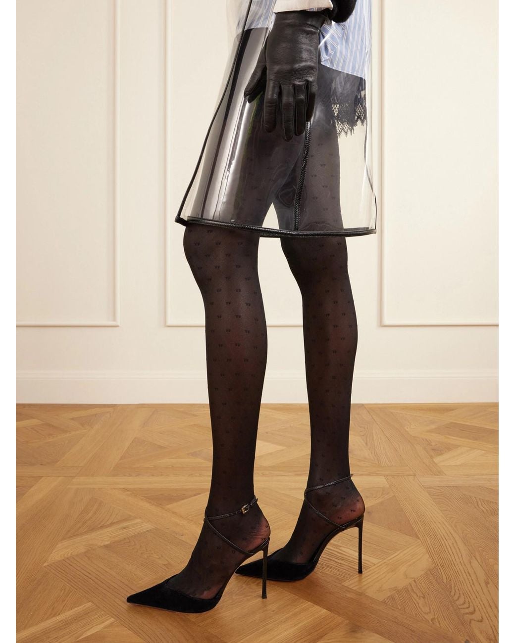 Tom Ford Black Selen 105 Croc-Effect Leather-Trimmed Velvet Pumps