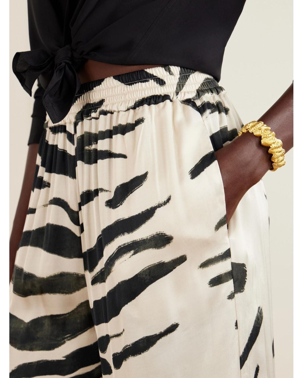 ANDRES OTALORA White Tamu Mia Printed Satin Wide-Leg Pants