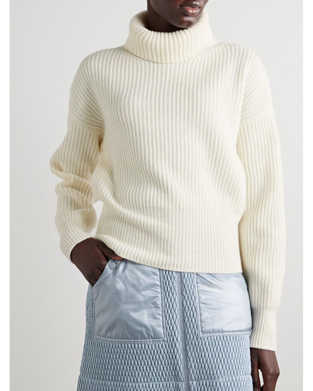 Moncler Natural Ribbed Wool Turtleneck Sweater