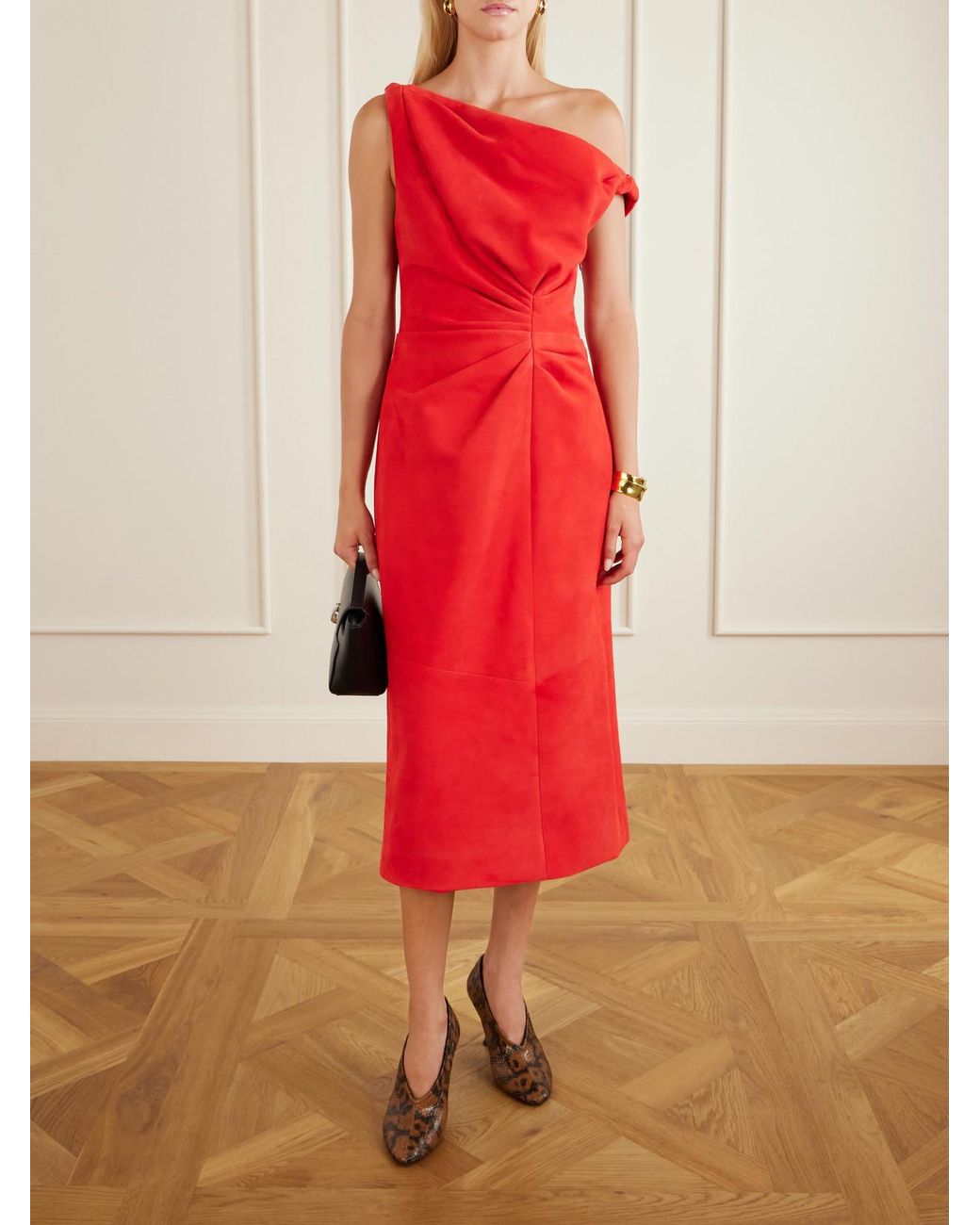 Proenza Schouler Red Kaelin Suede Midi Dress