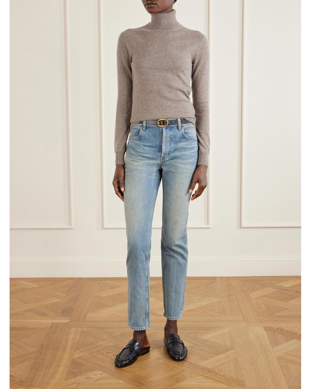 Saint Laurent Black Le Loafer Cassandre-Embellished Eel Mules