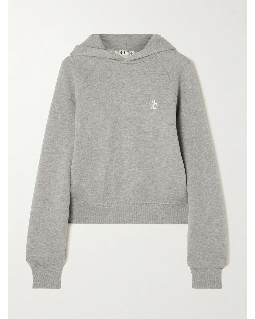 ÉTERNE Gray Embroidered Cotton-Blend Hoodie