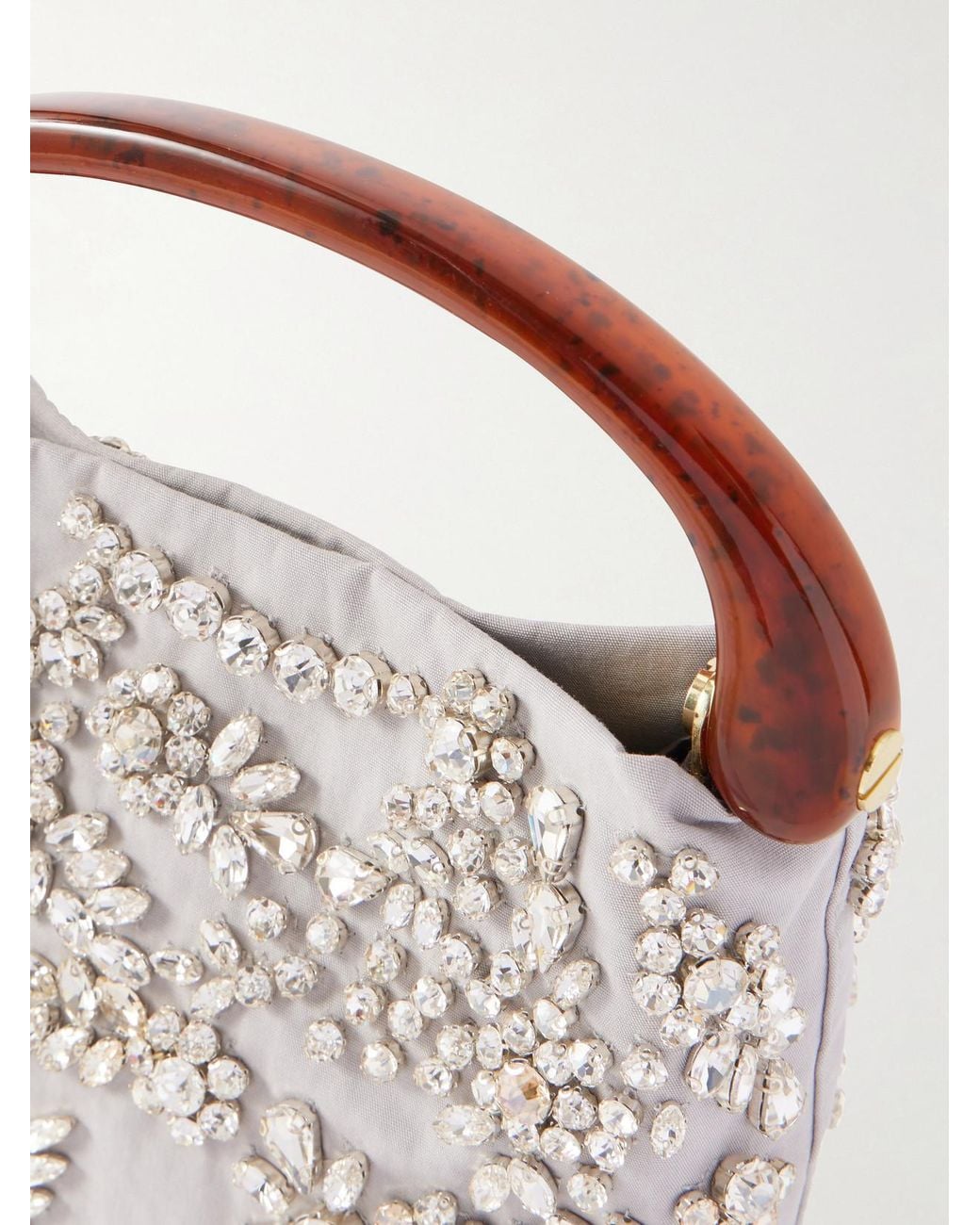 Dries Van Noten Gray Crystal-Embellished Woven Shoulder Bag