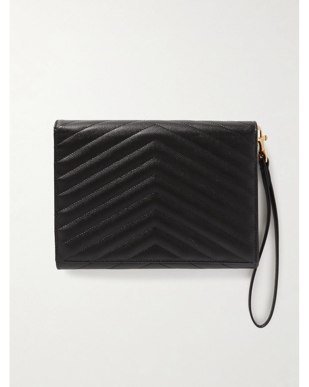 Saint Laurent Black Monogramme Quilted Textured-Leather Pouch