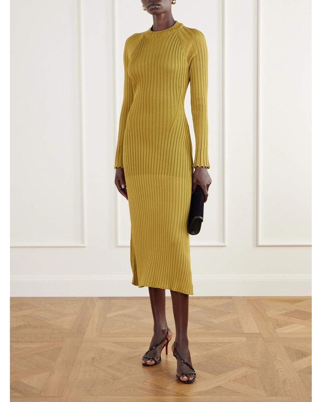 Proenza Schouler Yellow Roux Ribbed Midi Dress