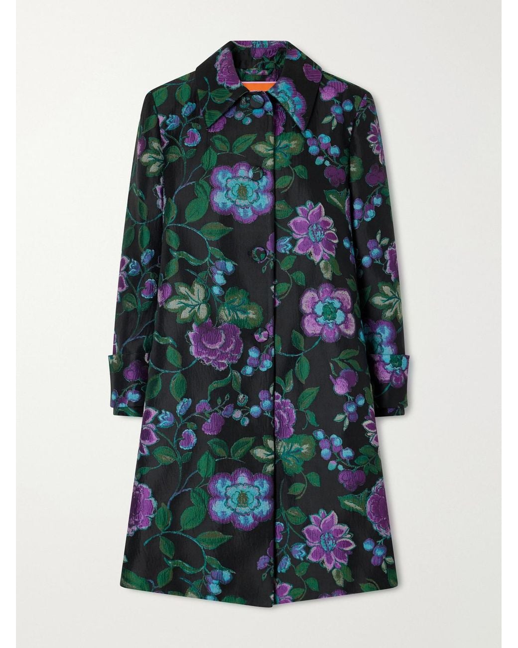LaDoubleJ Green Precious Floral-Jacquard Coat