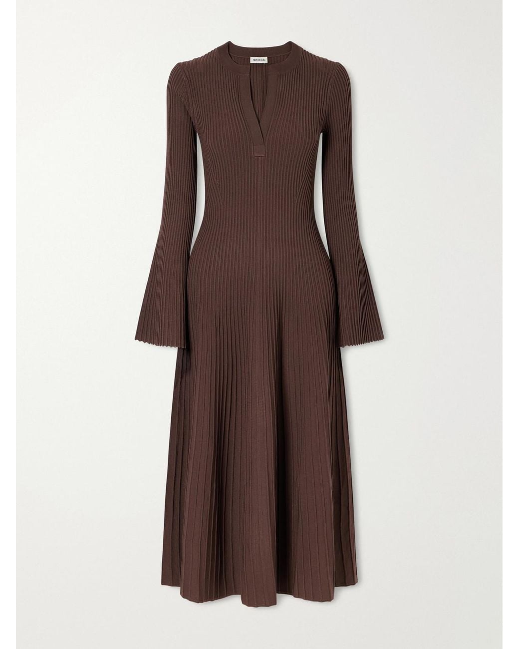 Jonathan Simkhai Brown Genna Ribbed Woven Midi Dress