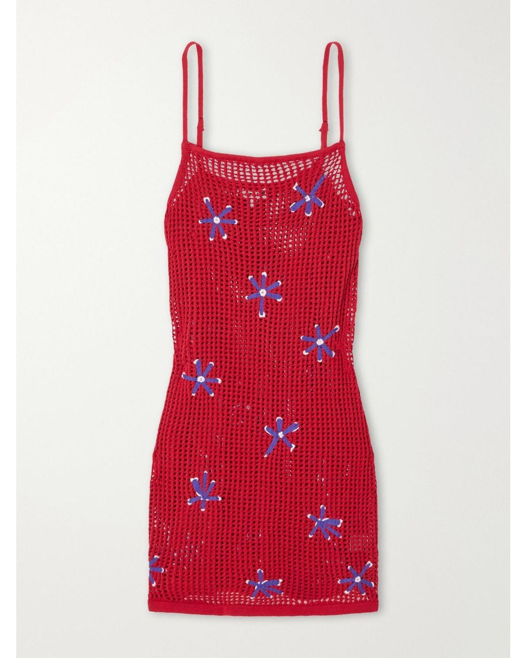 Staud Red Rio Crocheted Cotton Mini Dress