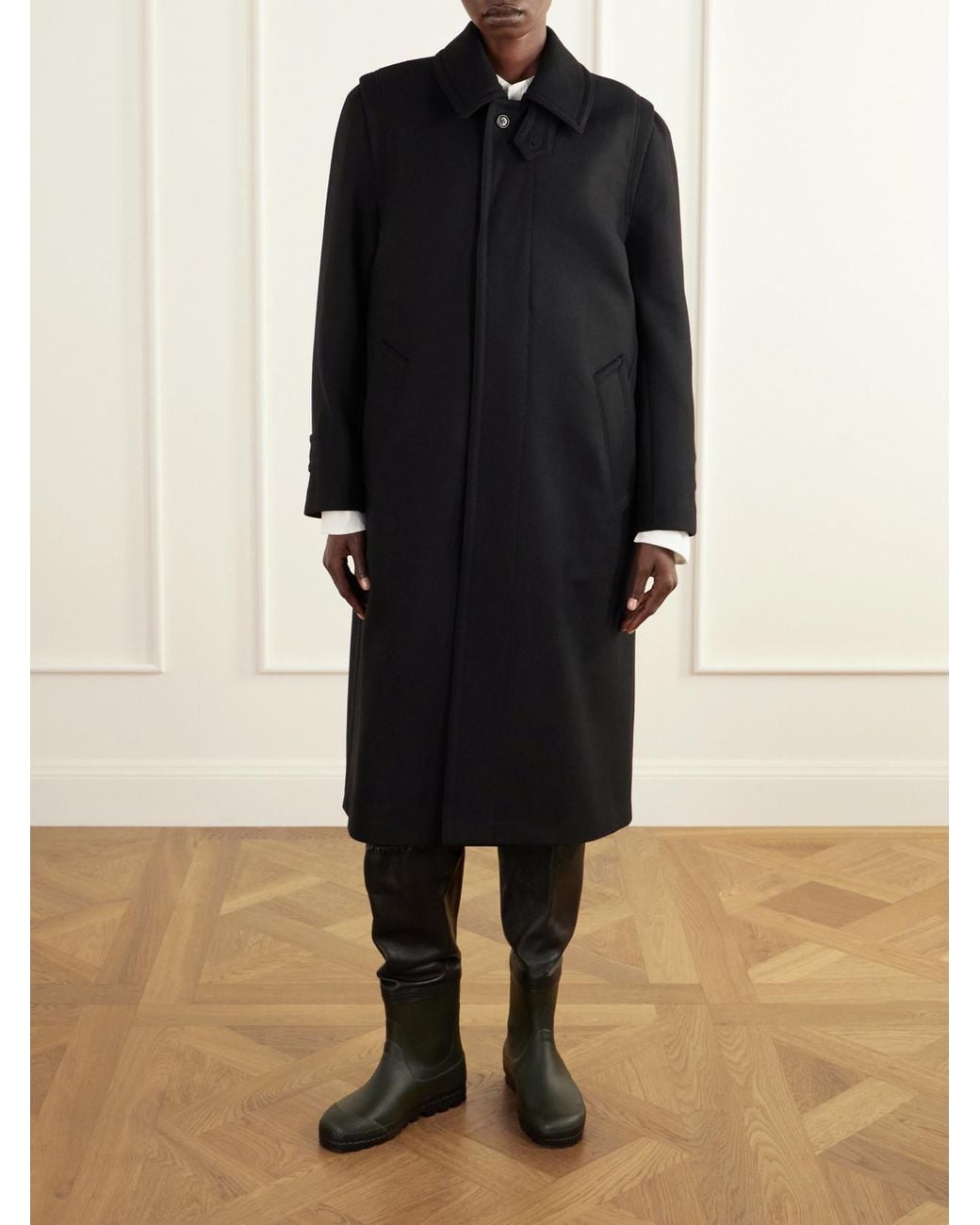 Rier Black Loden Felted Virgin Wool Coat