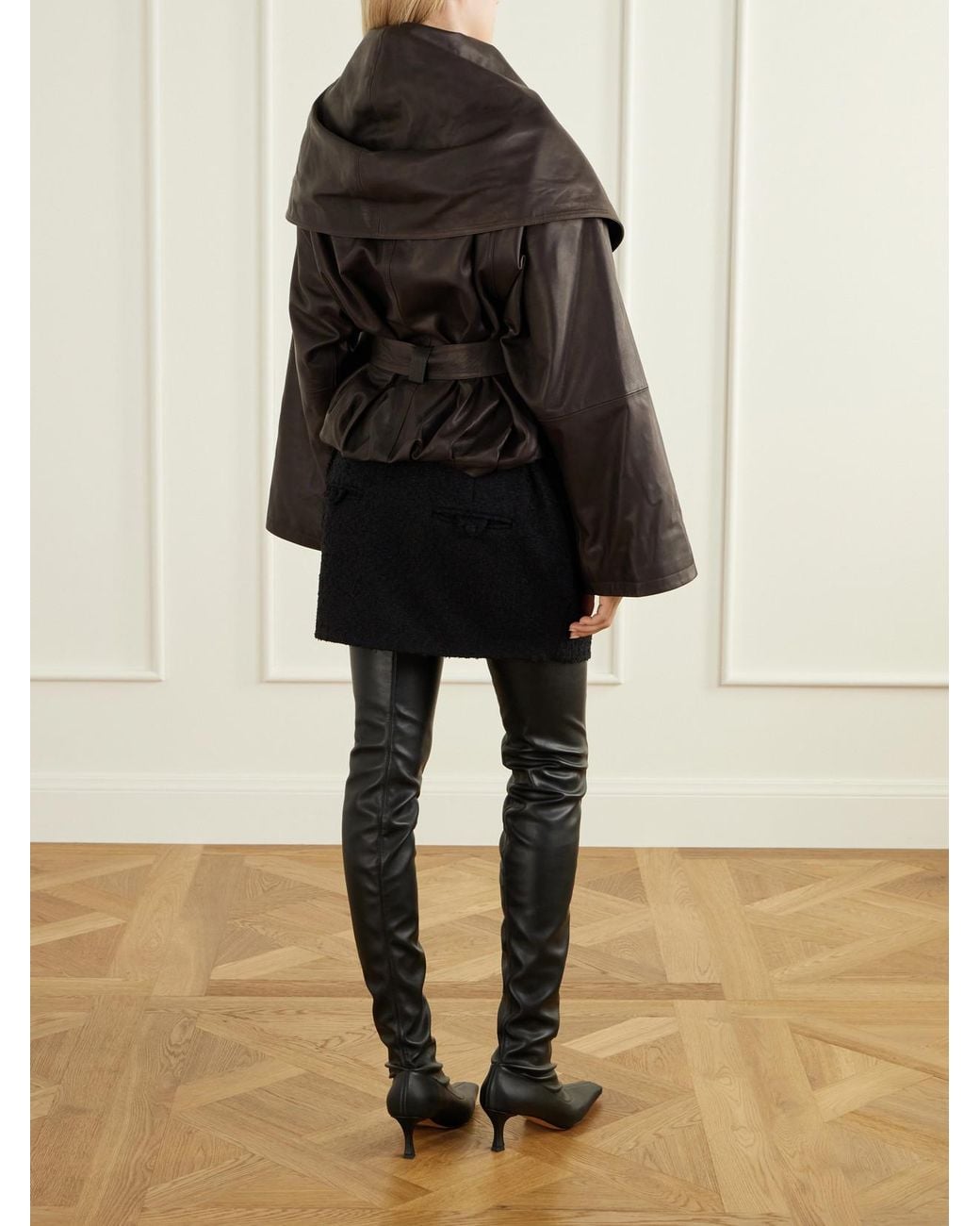 Magda Butrym Black Cropped Belted Leather Jacket