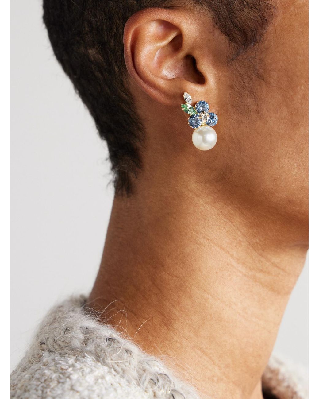 Jennifer Behr Blue Vivi-Plated Faux Pearl And Crystal Earrings