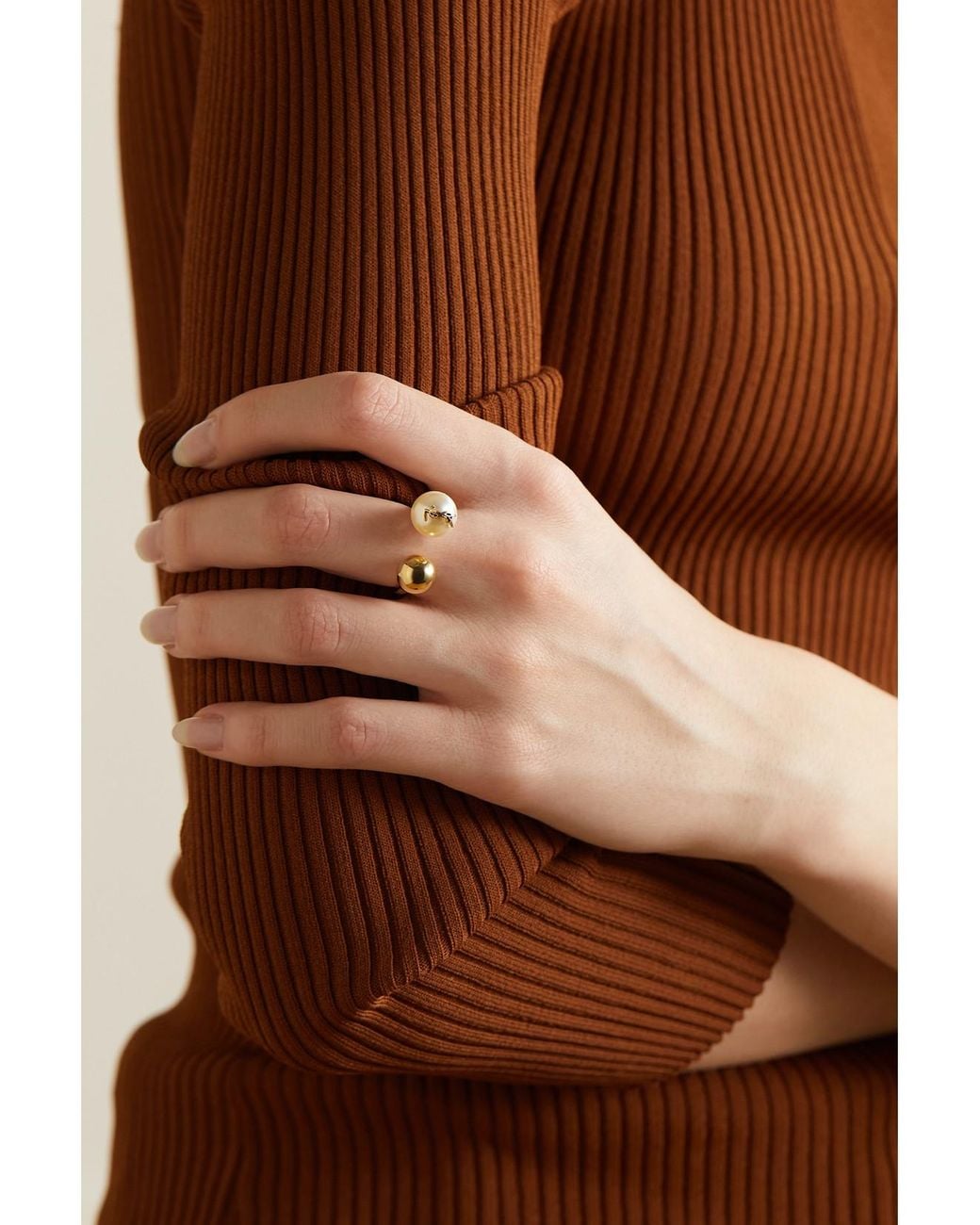 Saint Laurent Natural Cassandre-Tone Pearl-Like Ring