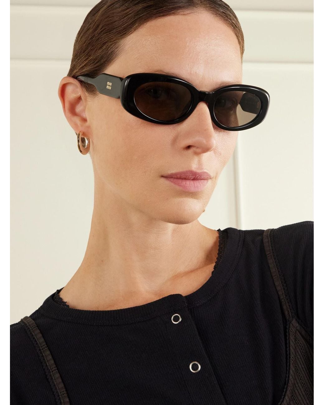 Miu Miu Black Round-Frame Acetate Sunglasses