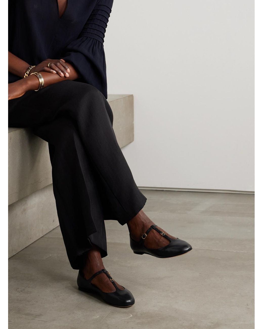 Chloé Black Marcie Embellished Leather Ballet Flats