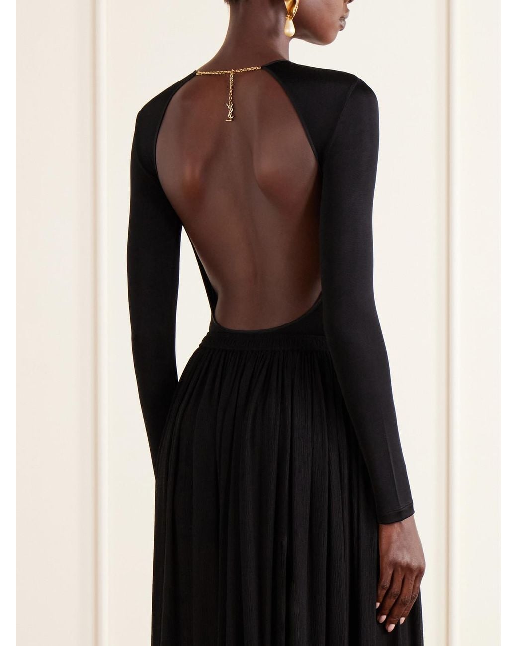 Saint Laurent Black Open-Back Jersey Bodysuit