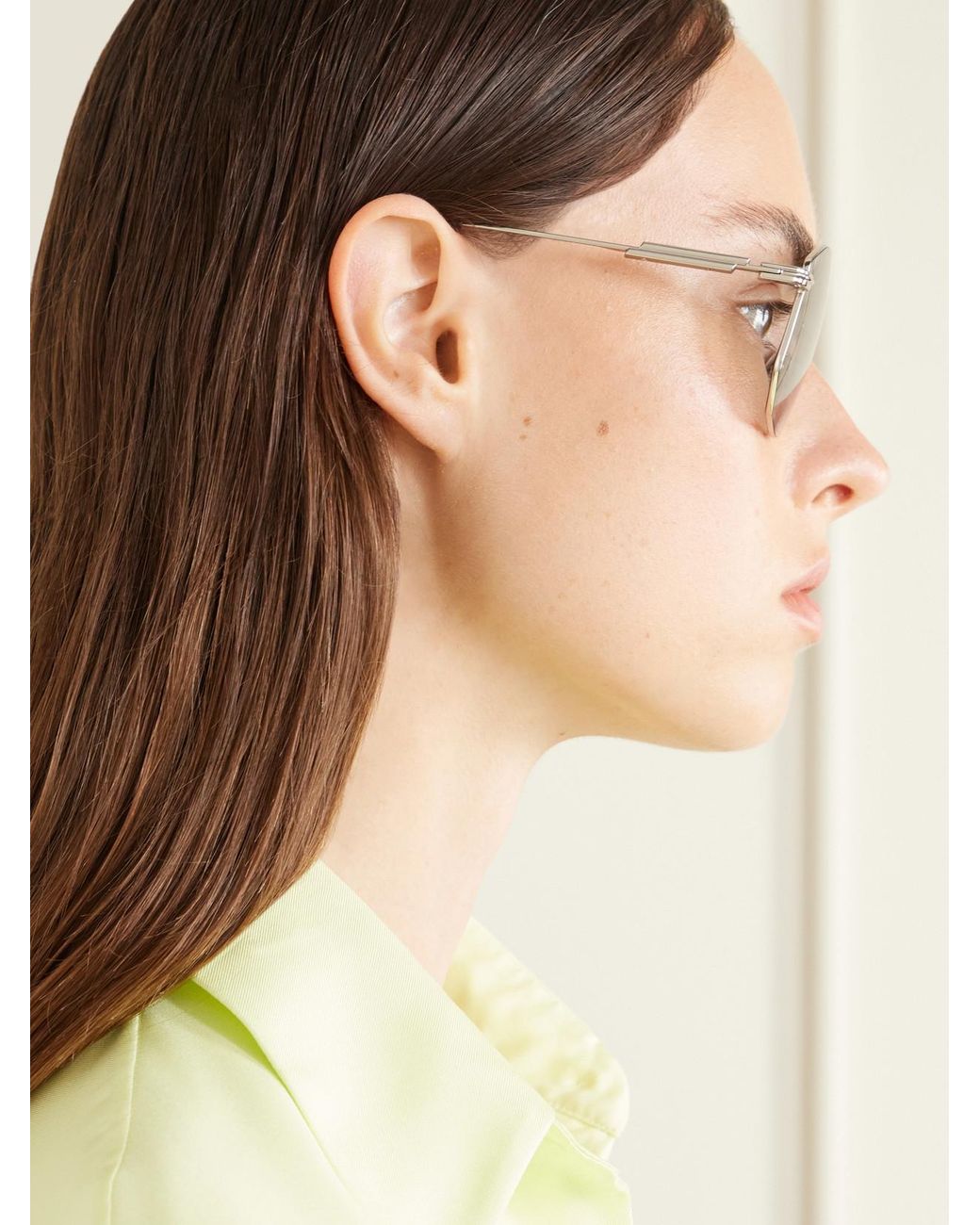 Bottega Veneta Natural Ribbon Snap Aviator-Style Metal Sunglasses