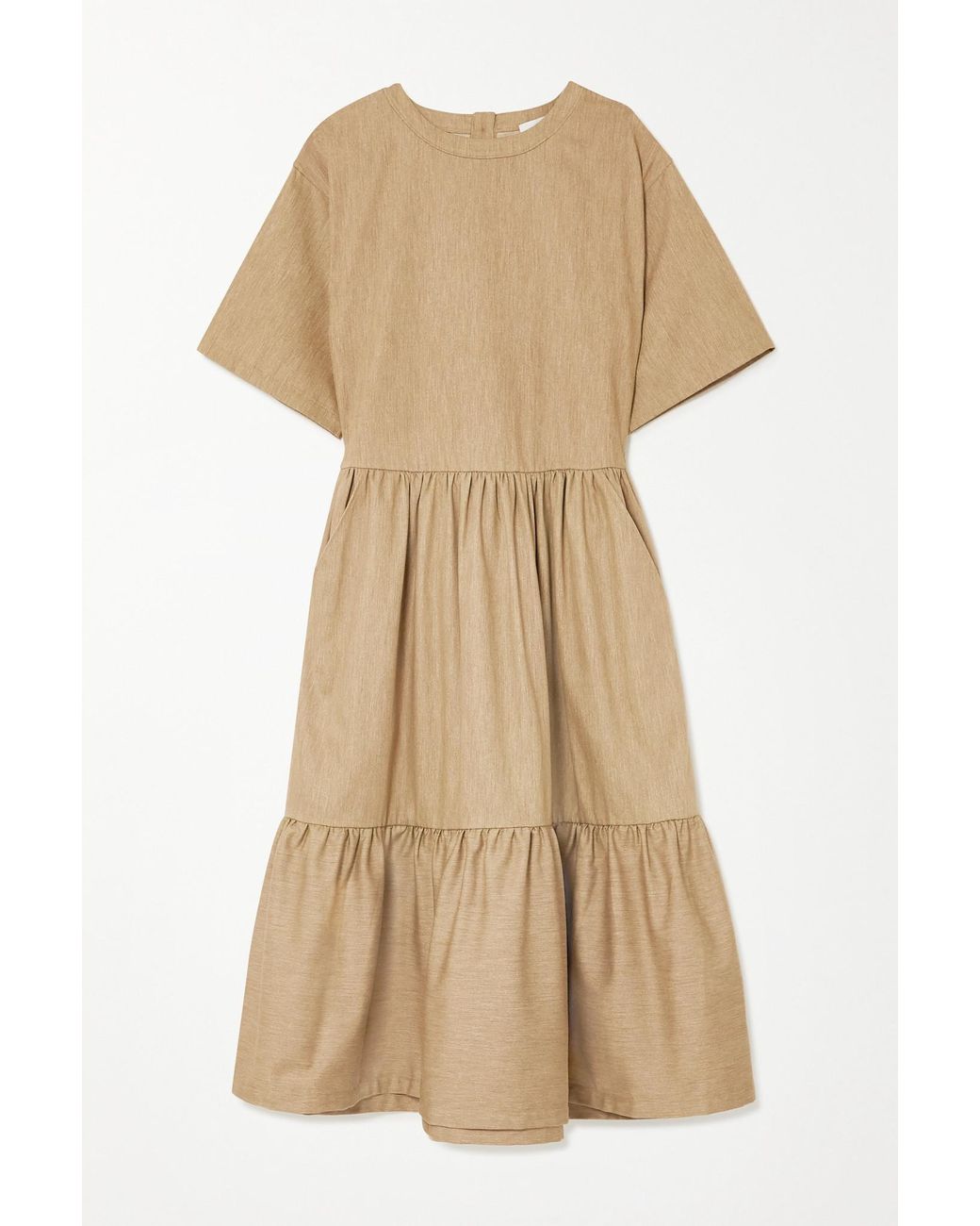 King & Tuckfield Tiered Cotton Midi Dress in Natural - Lyst