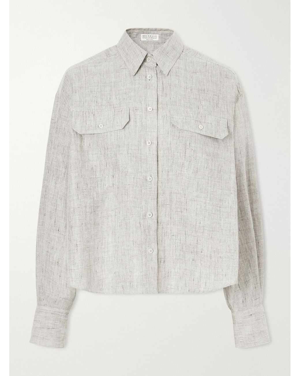 Brunello Cucinelli White Cropped Linen-Blend Twill Shirt