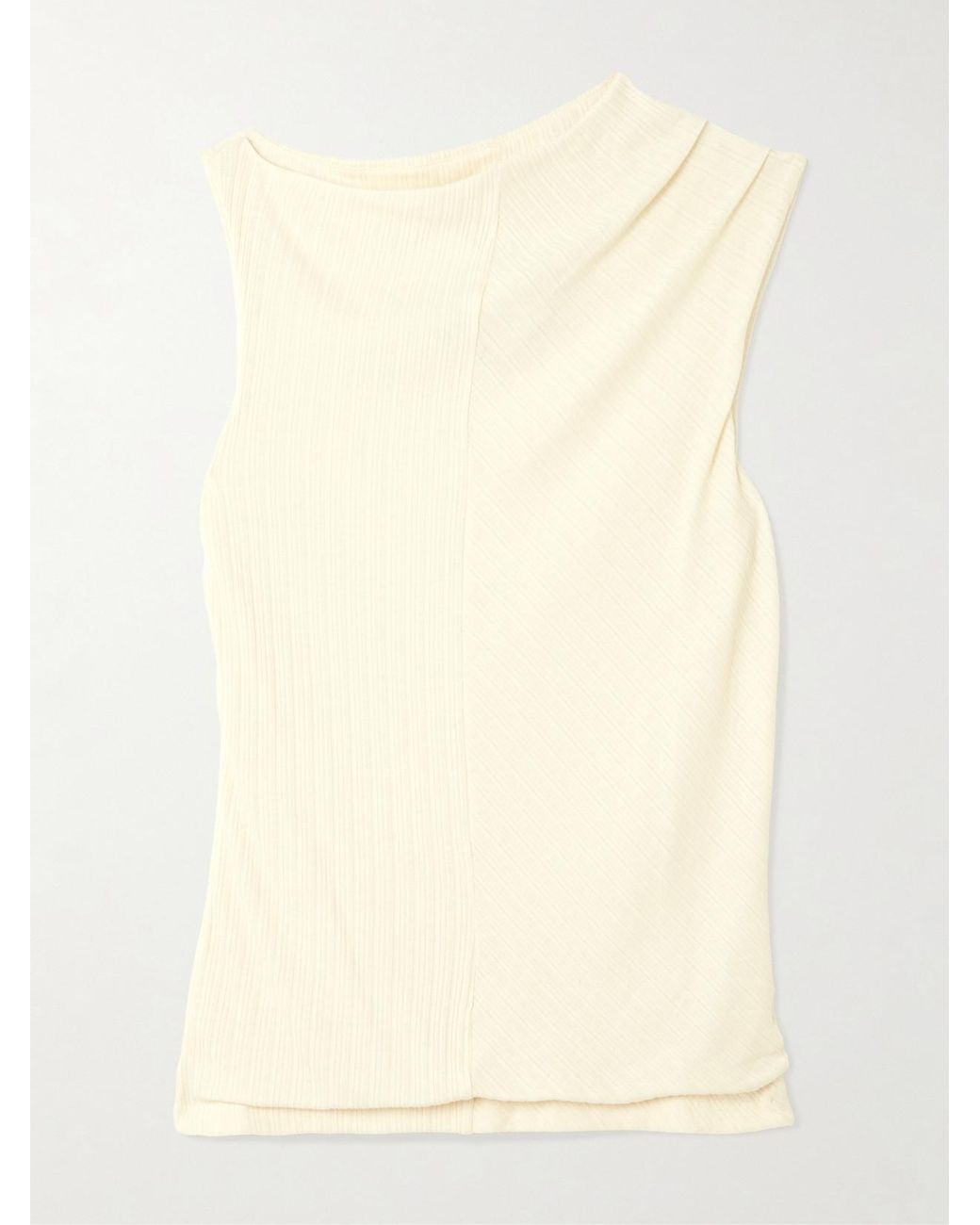 RÙADH Natural Toga Draped Ribbed Organic Cotton And Modal-Blend Top