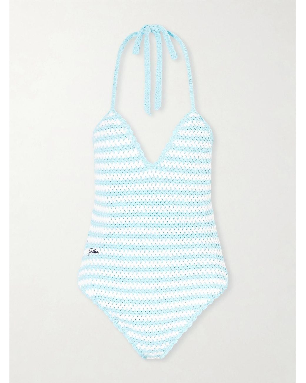 Jonathan Simkhai Blue Karoline Striped Crocheted Swimsuit