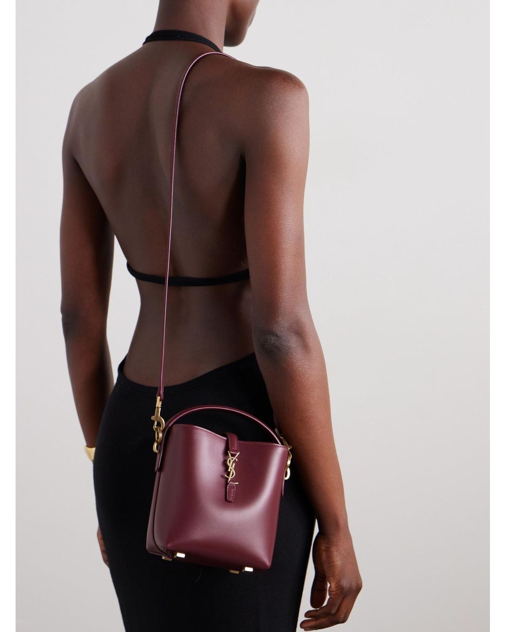Saint Laurent Purple Le 37 Mini Leather Bucket Bag