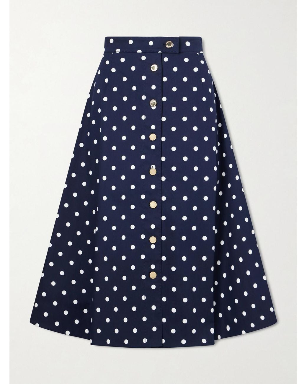 Carolina Herrera Blue Polka-Dot Cotton-Blend Twill Midi Skirt