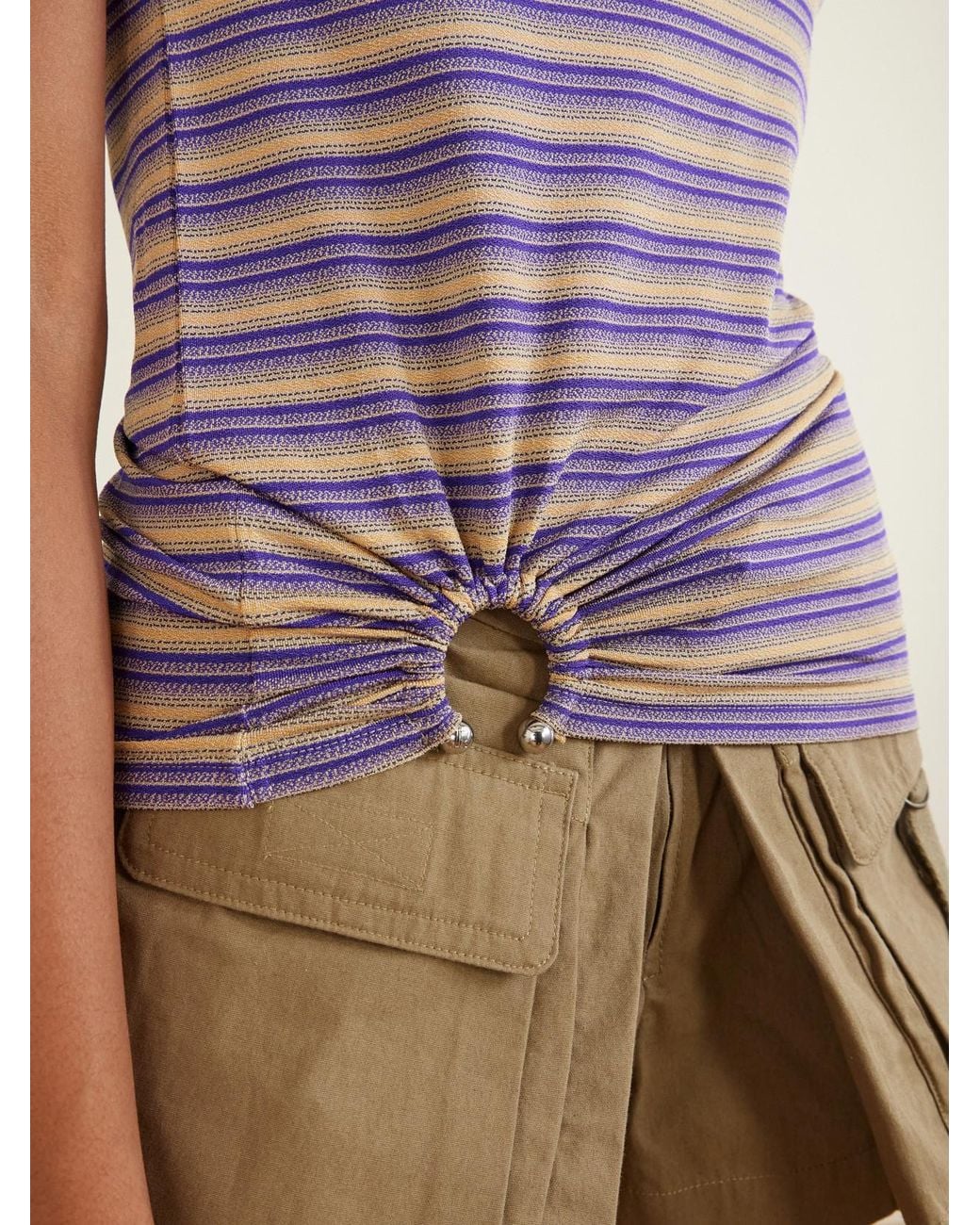 Rabanne Purple Gathered Striped Jersey Tank