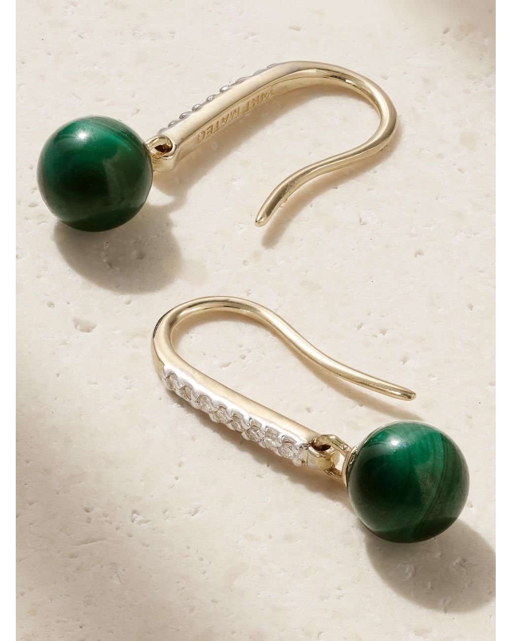 Mateo Metallic 14-Karat, Malachite And Diamond Earrings