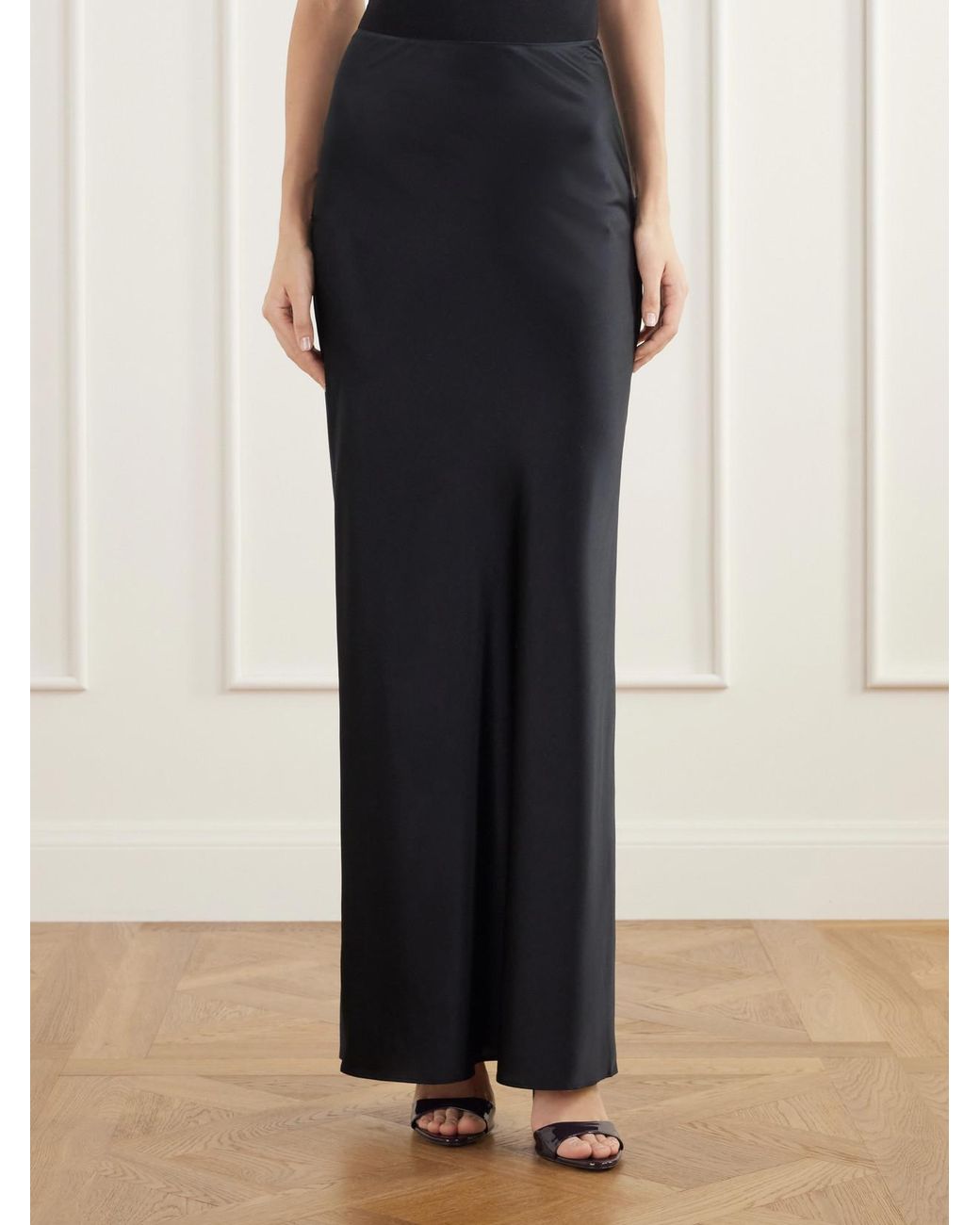 Cult Gaia Black Chantel Stretch Silk-Satin Maxi Skirt