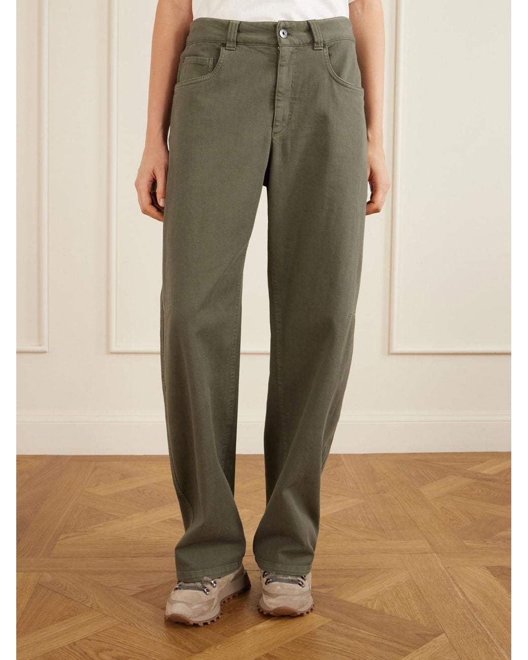 Brunello Cucinelli Green High-Rise Wide-Leg Jeans
