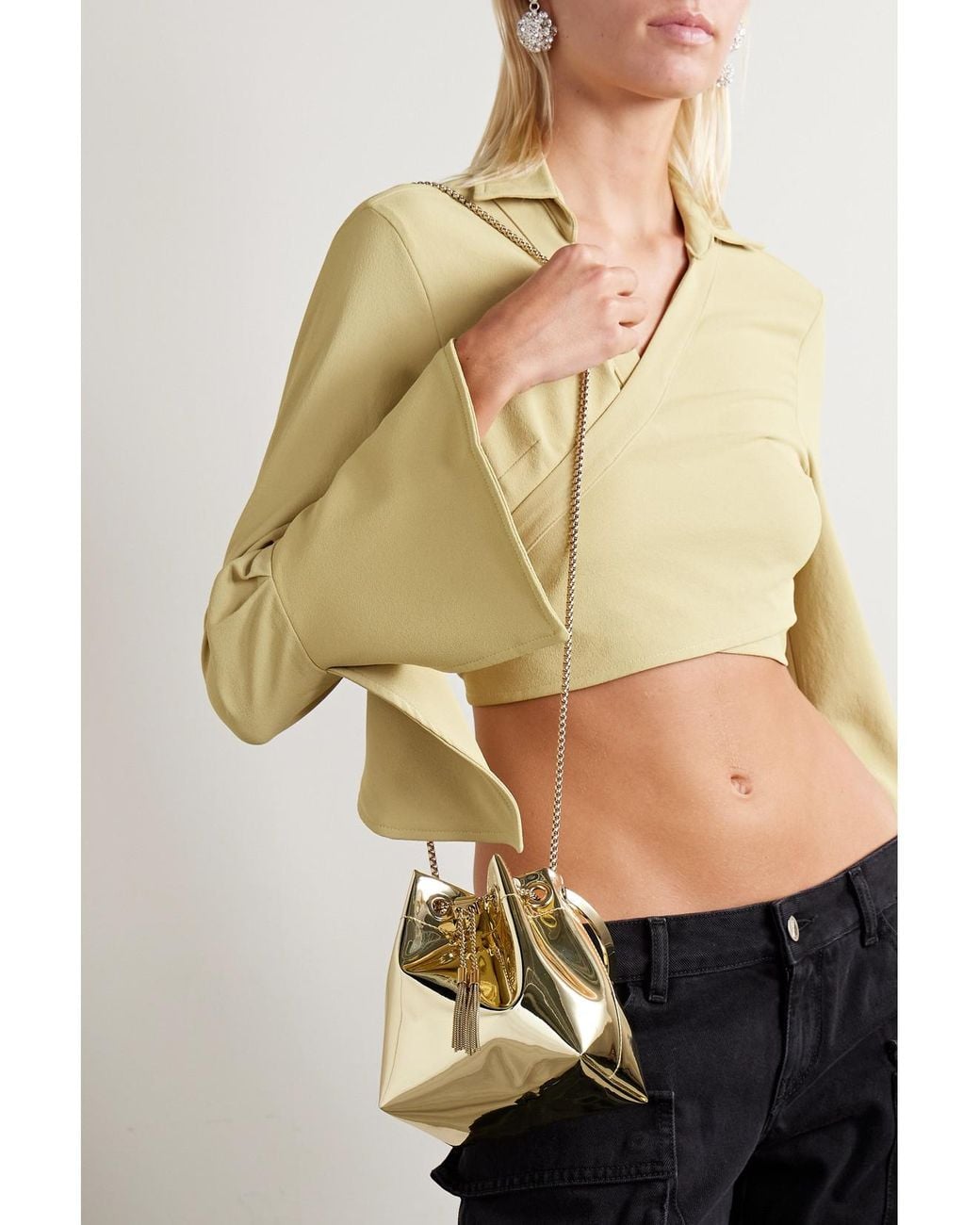 Jimmy Choo Natural Bon Bon Metallic Mirrored-Leather Bucket Bag