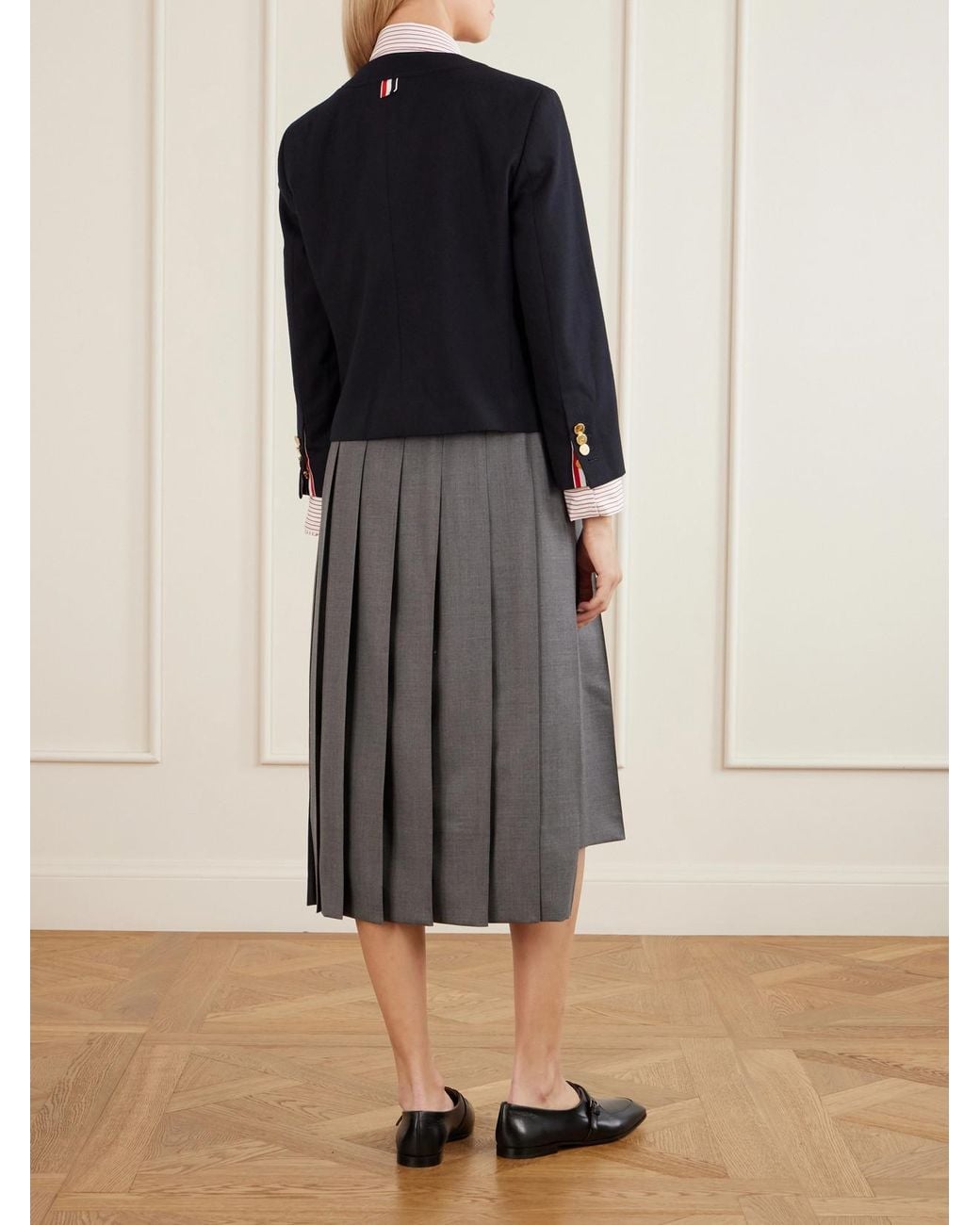 Thom Browne Blue Cropped Virgin Wool-Hopsack Jacket