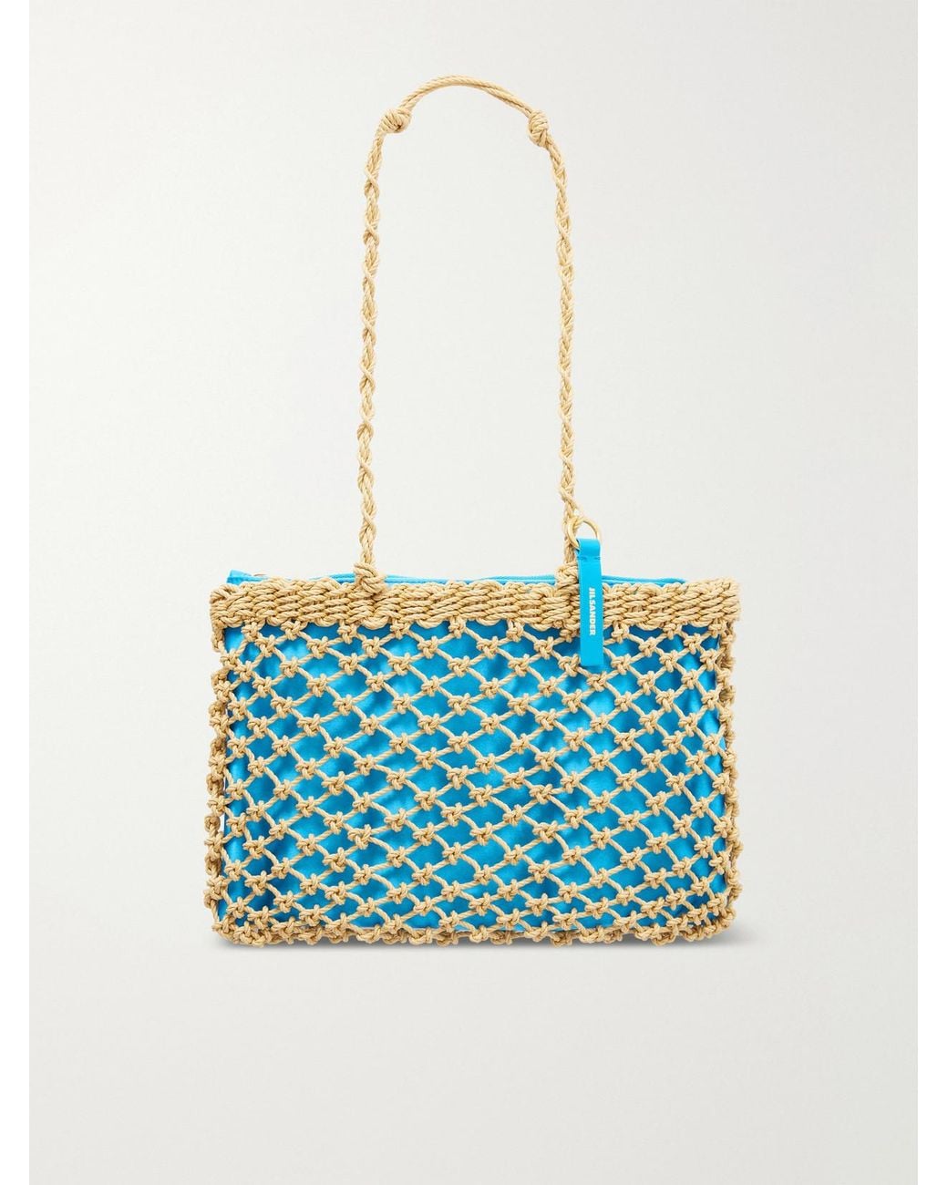 Jil Sander Blue Tangle Net Satin And Cotton Cord Shoulder Bag