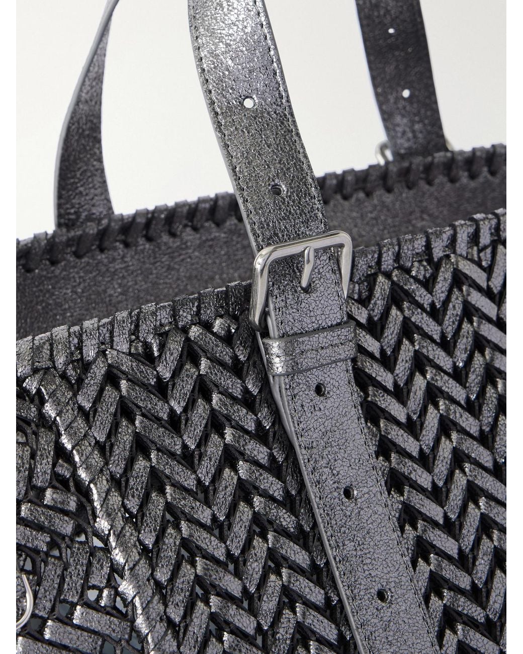 Anya Hindmarch Black The Neeson Square Woven Metallic-Leather Tote
