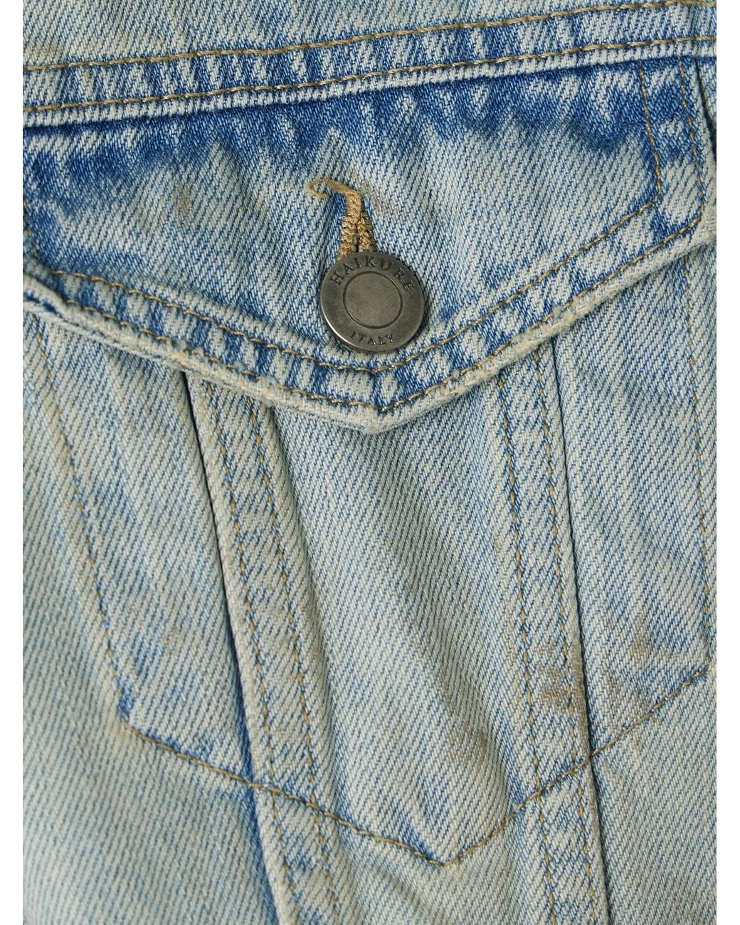 Haikure Blue Temple Distressed Denim Peplum Jacket