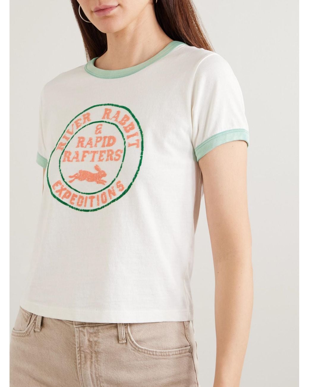 Mother White Itty Bitty Cropped Flocked Cotton-Jersey T-Shirt