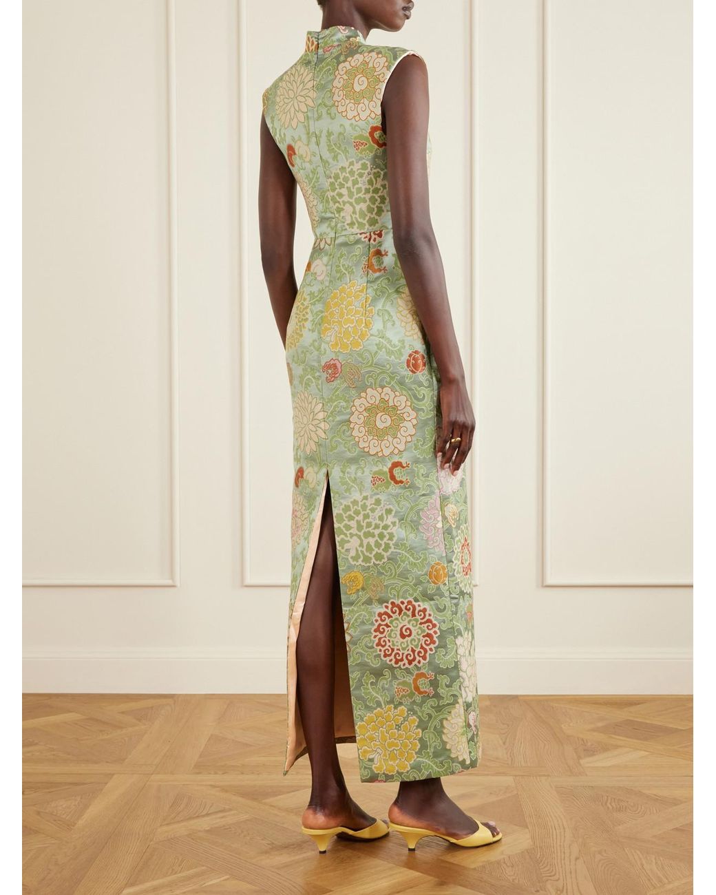 Marta Ferri Metallic Praga Embroidered Woven Midi Dress