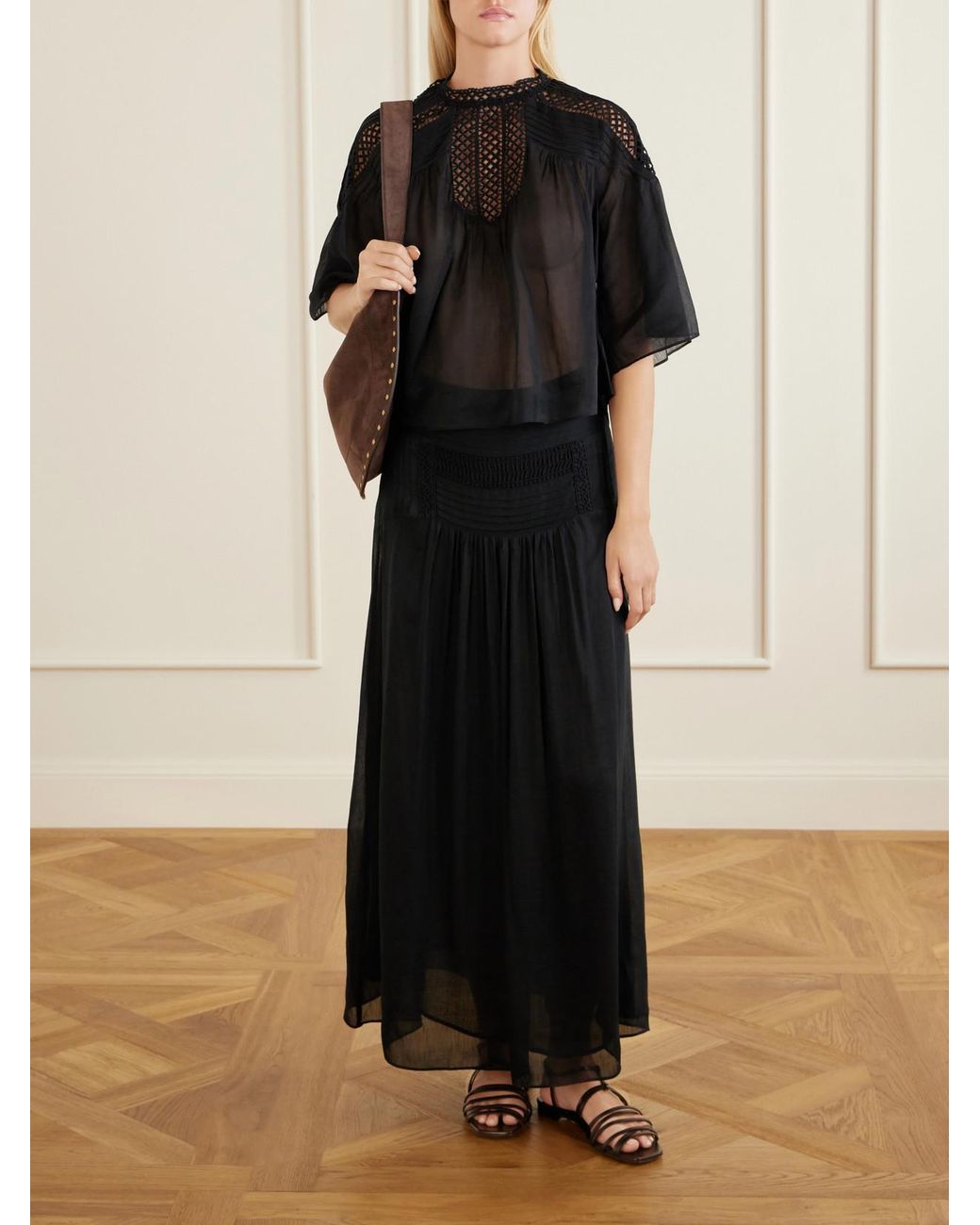 Isabel Marant Blue Pylka Embroidered Crepon Midi Skirt