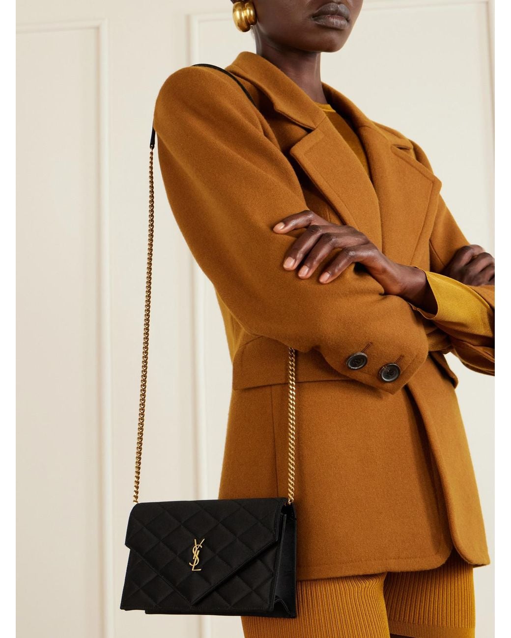 Saint Laurent Black Paris Quilted Satin Shoulder Bag