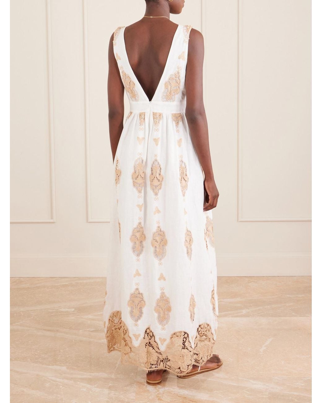 Miguelina Natural Jenny Broderie Anglaise Linen Maxi Dress