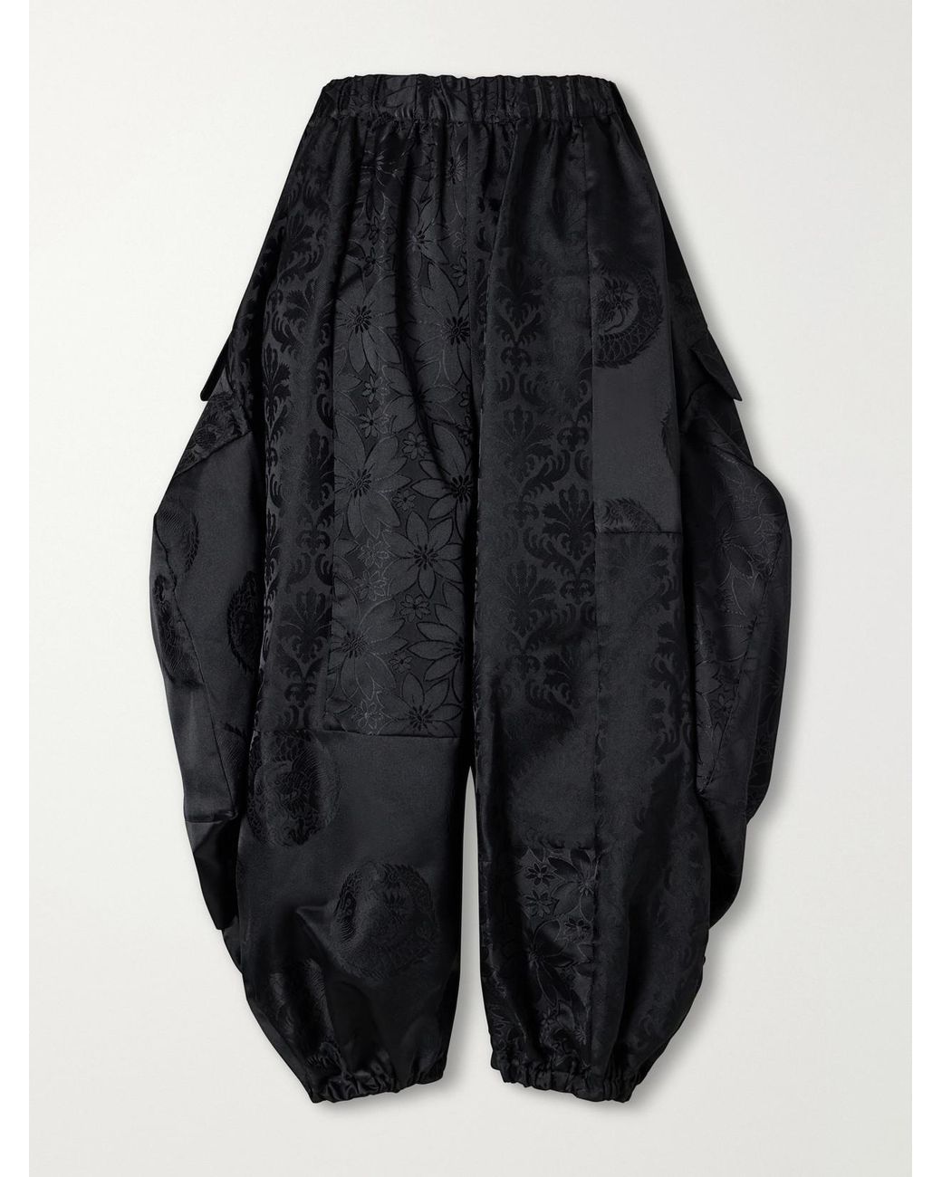 Comme des Garçons Blue Gathered Cropped Satin-Jacquard Wide-Leg Pants