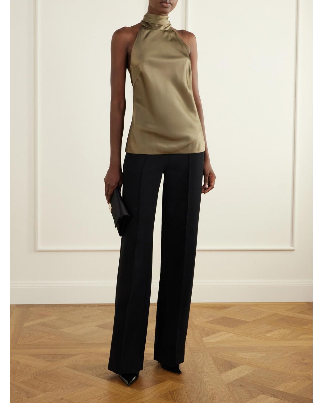 Ralph Lauren Green Chilton Satin Halterneck Top