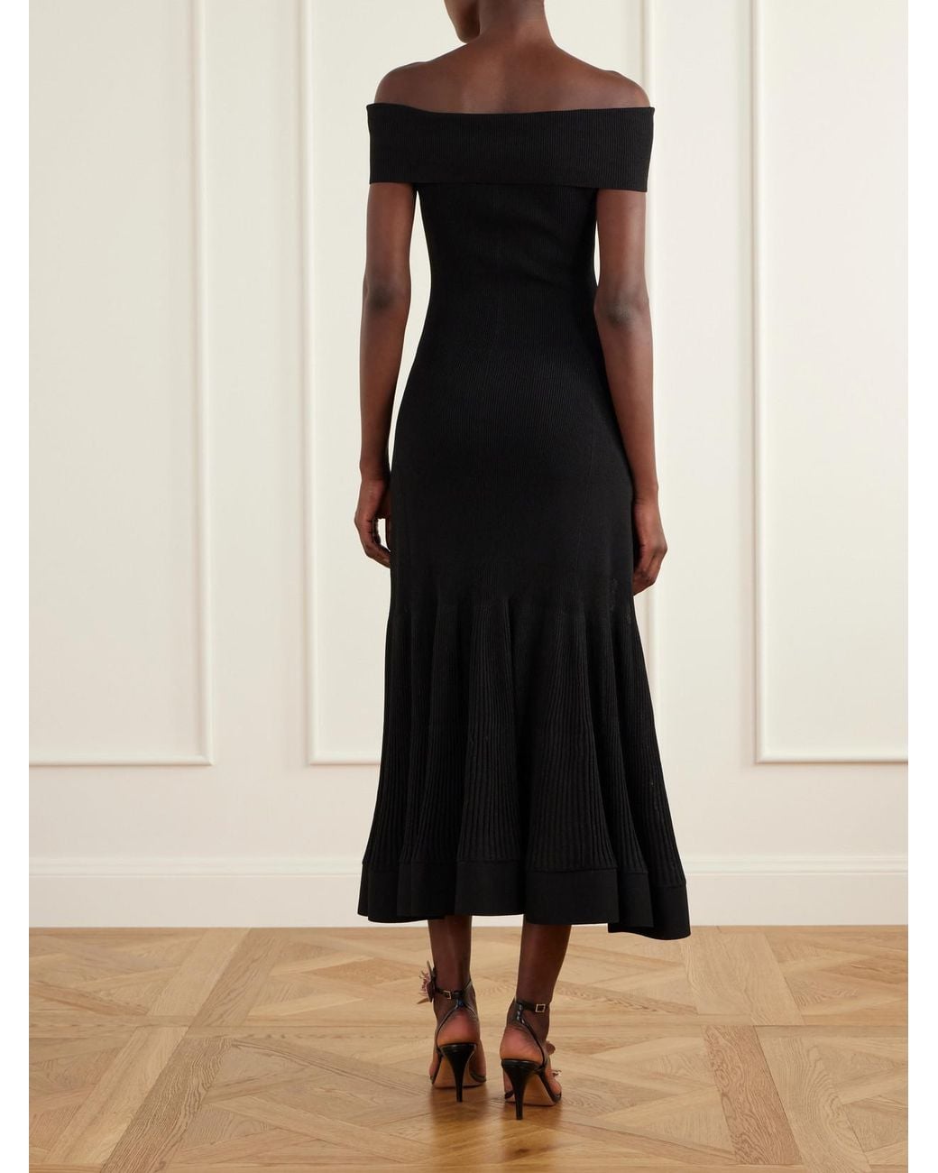 Zimmermann Black Clash Pleated Mesh Midi Dress