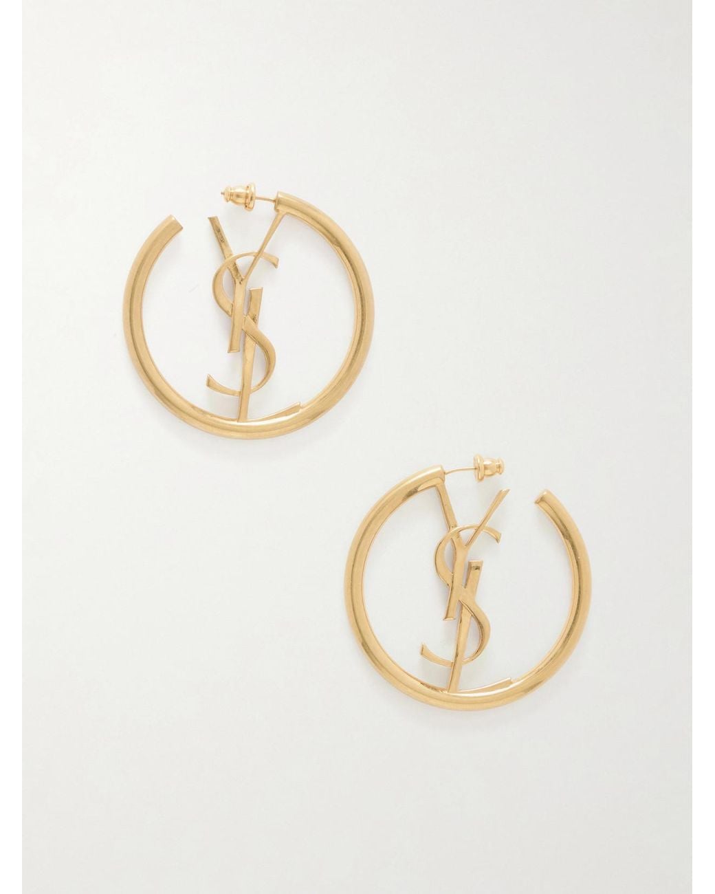 Saint Laurent Metallic Créoles Cassandre Brass Earrings